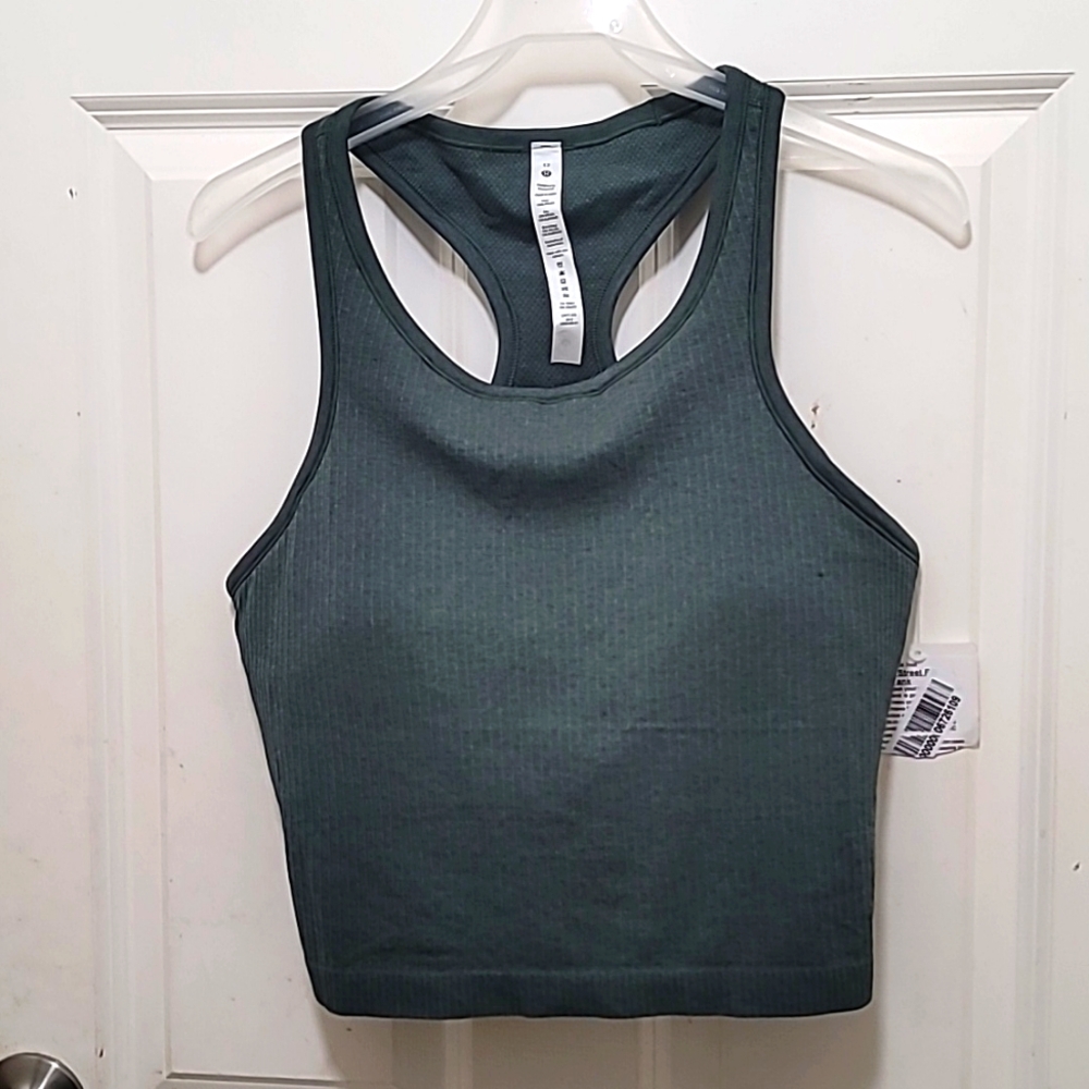 NEW LULULEMON EBB TO STREET RACERBACK CROP WOMEN'S GREEN  TANK SIZE 12